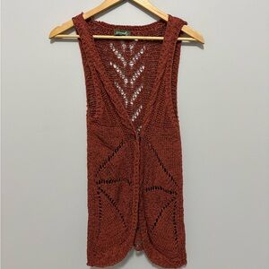 Rust Boho Festival Cottagecore Knit Weave Sleeveless Cardigan